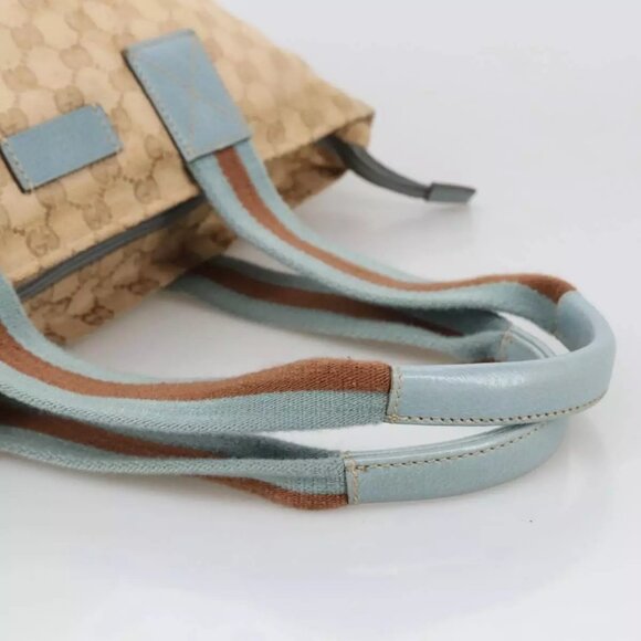 GUCCI GG Canvas Sherry Line Shoulder Bag Beige Blue Silver 131230 Auth 103323 - Picture 8 of 16